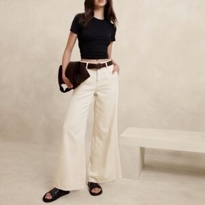 Banana Republic Cream Flare Wide Leg Jeans